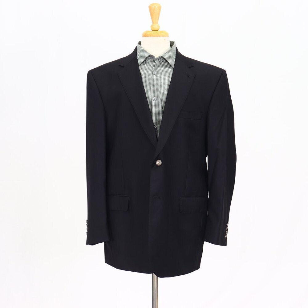 Jos. A. Bank 46R Black Solid 2-Button Sport Coat Blazer Jacket T221